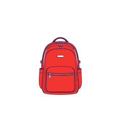 Red backpack school travel bag with pockets and zippers for students and outdoor adventures gear style