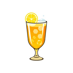 Refreshing lemonade drink with lemon slice and ice cubes vector illustration isolated on white background