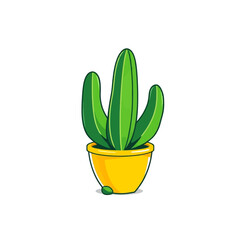 Illustration of a green cactus plant in a yellow pot for home decor and desert plant illustration art