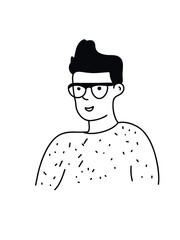 Young man profile in line art