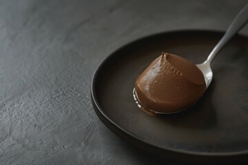 Smooth Chocolate Mousse on Spoon Ready to Enjoy Dessert Indulgence
