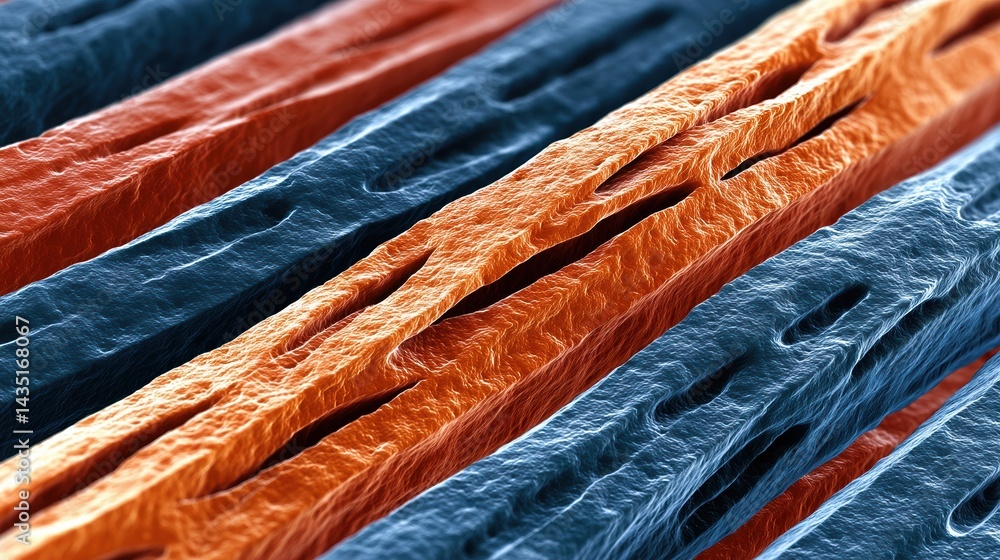 Aufkleber a close-up view of textured, colorful fibers showcasing intricate patterns, emphasizing a blend of b