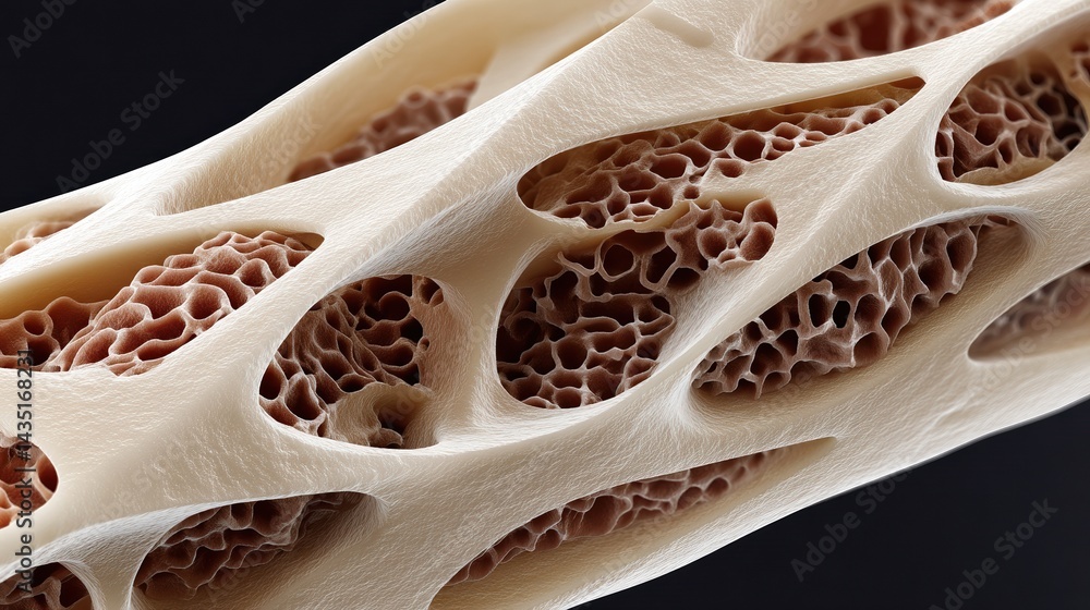 Aufkleber a highly detailed close-up of bone structure, showcasing its porous texture and intricate patterns.