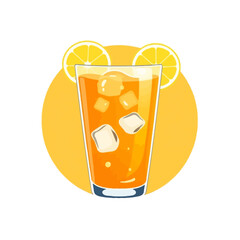 Refreshing orange juice with ice cubes and lemon slices summer drink vector illustration design graphic
