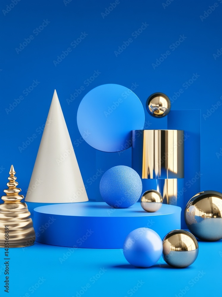 Aufkleber an abstract blue composition serves as the backdrop for a podium, which has been visually created us