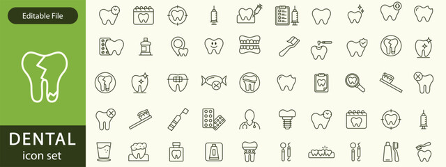 Dental thin line icons set. Tooth icon. Dentist, Dental, Tooth editable stroke icons collection. Vector illustration