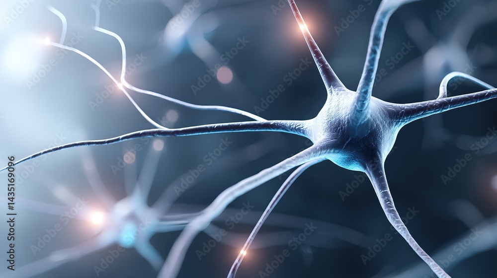 Poster a close-up view of a neuron, showcasing its intricate structure and connections, symbolizing communi