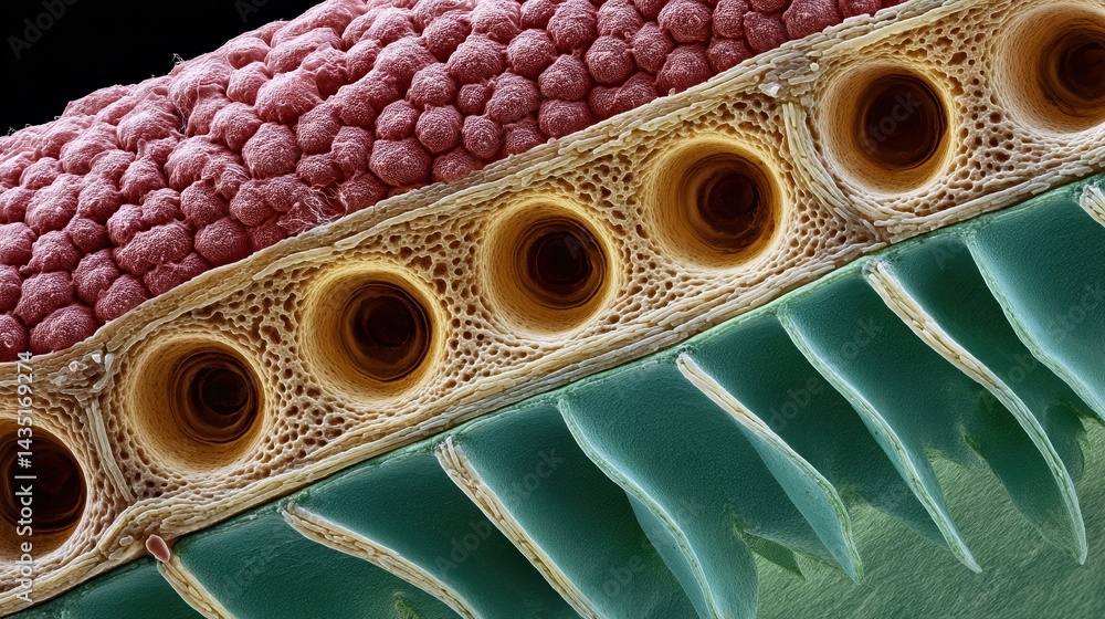 Aufkleber a close-up view of a plant structure highlighting intricate cellular details, showcasing textures an