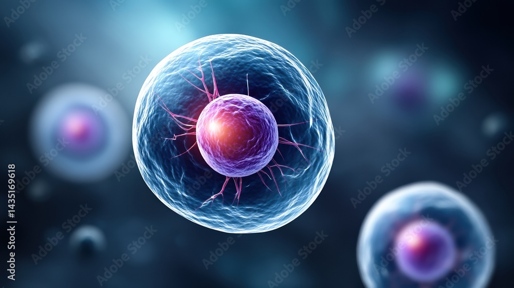 Poster a vibrant, close-up view of cells showcasing intricate structures and colors, highlighting the compl