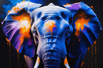 Colorful Abstract Painting of an African Elephant Face