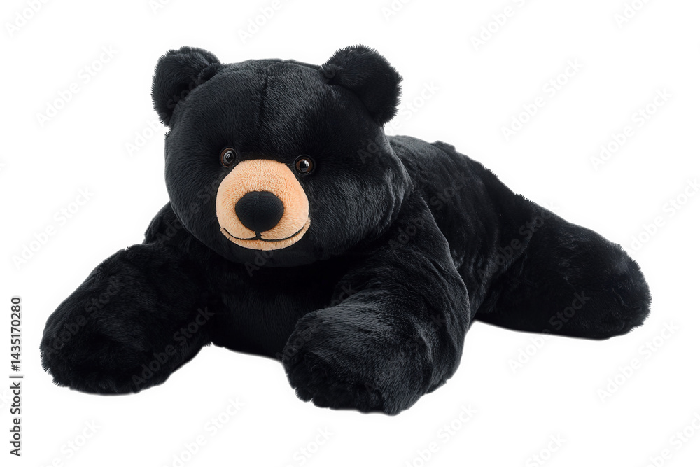 Poster plush black bear toy. designed with a friendly expression and soft texture. ideal for cuddling and p