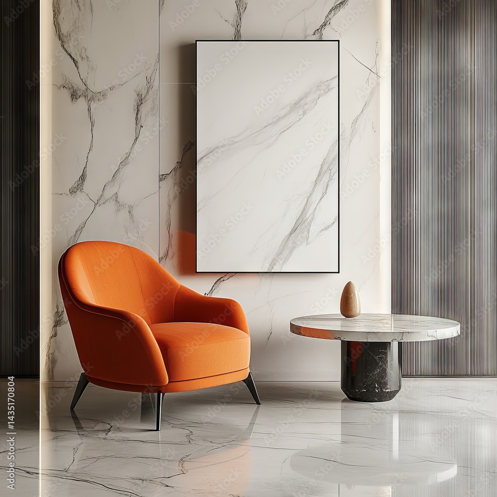 Poster 3d render and 3d illustration of a retro-style chair and table set against a hipster background to c