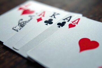 Playing cards arranged in a neat ace sequence , cards, playing cards