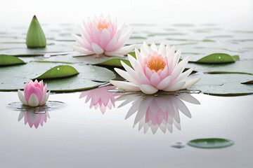 White and Pink Water Lilies with Dew Drops