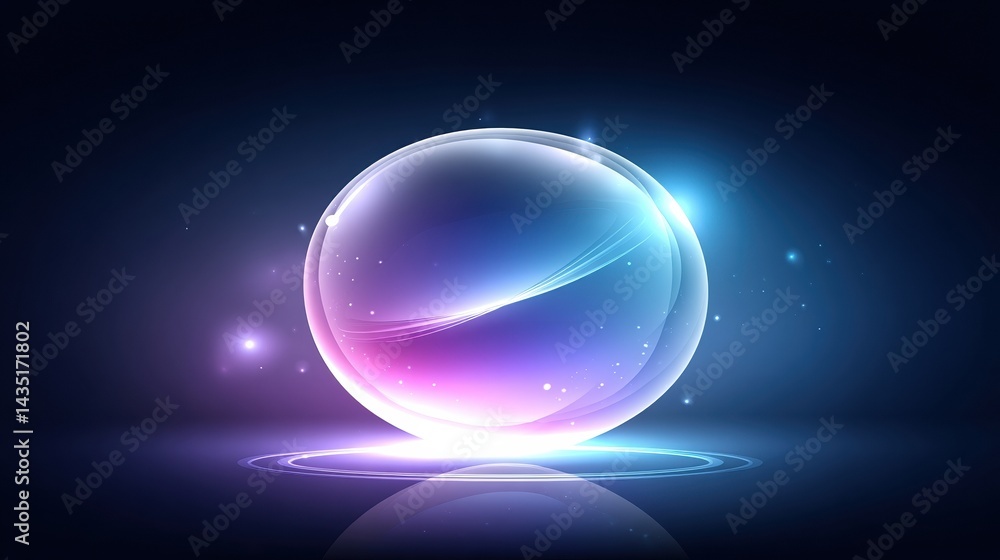Poster a luminous, abstract orb radiating colorful light against a dark background, creating a mystical and