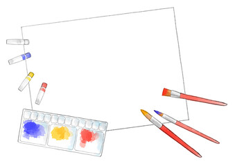 絵の具セット　イラスト　手描き　水彩風