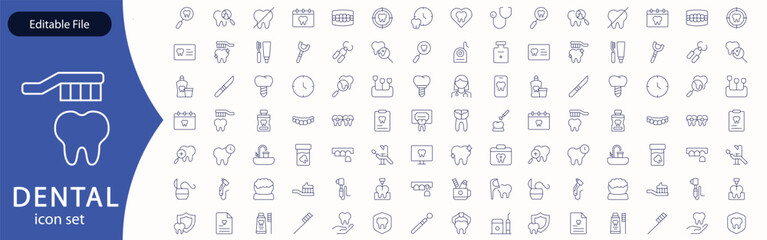 Dental thin line icons set. Tooth icon. Dentist, Dental, Tooth editable stroke icons collection. Vector illustration