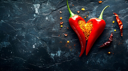 Spicy red chili pepper in the shape of a heart ai genrative