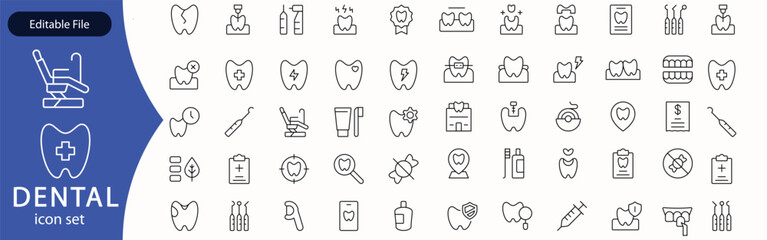 Dental thin line icons set. Tooth icon. Dentist, Dental, Tooth editable stroke icons collection. Vector illustration