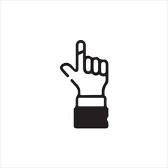 Simple black and white hand pointing upward graphic.