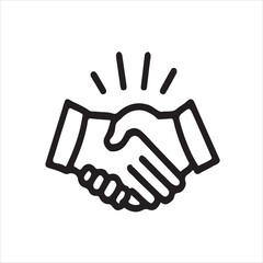 Simple, black line art handshake graphic conveys partnership and agreement.
