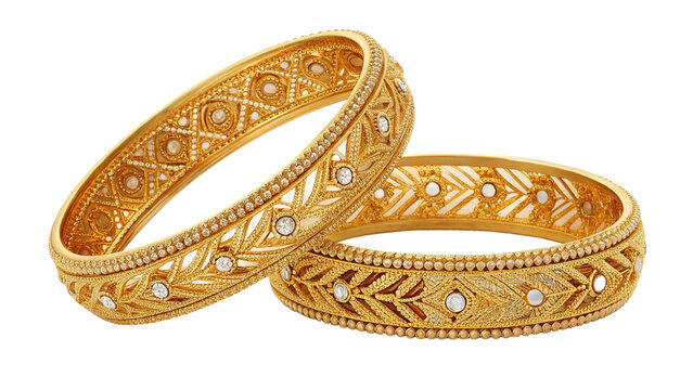 Elegant Diamond Studded Traditional Gold Bangles With Fine Filigree Details And Luxurious Craftsmanship
