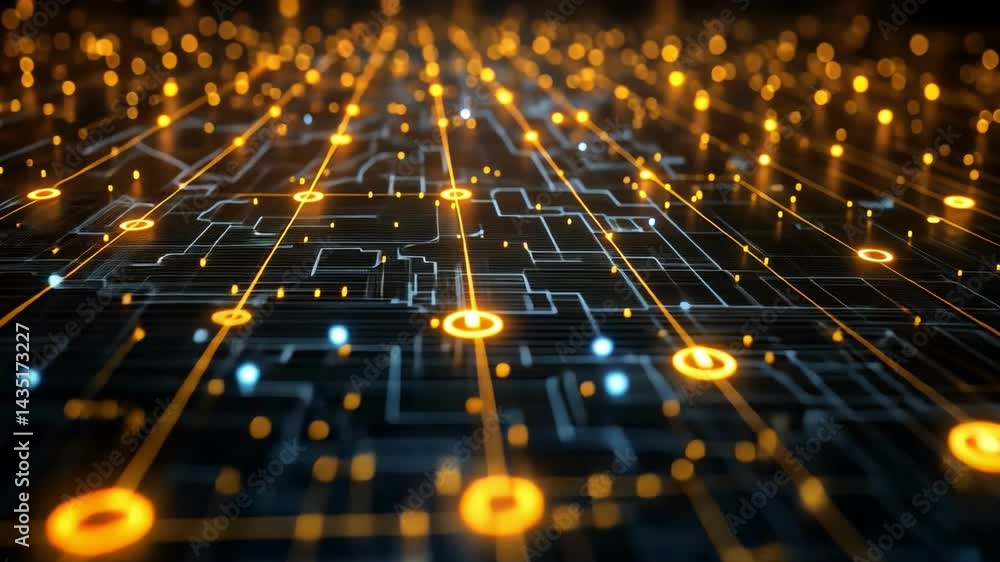 Poster futuristic digital network with glowing lights and intricate patterns, showcasing vibrant technology