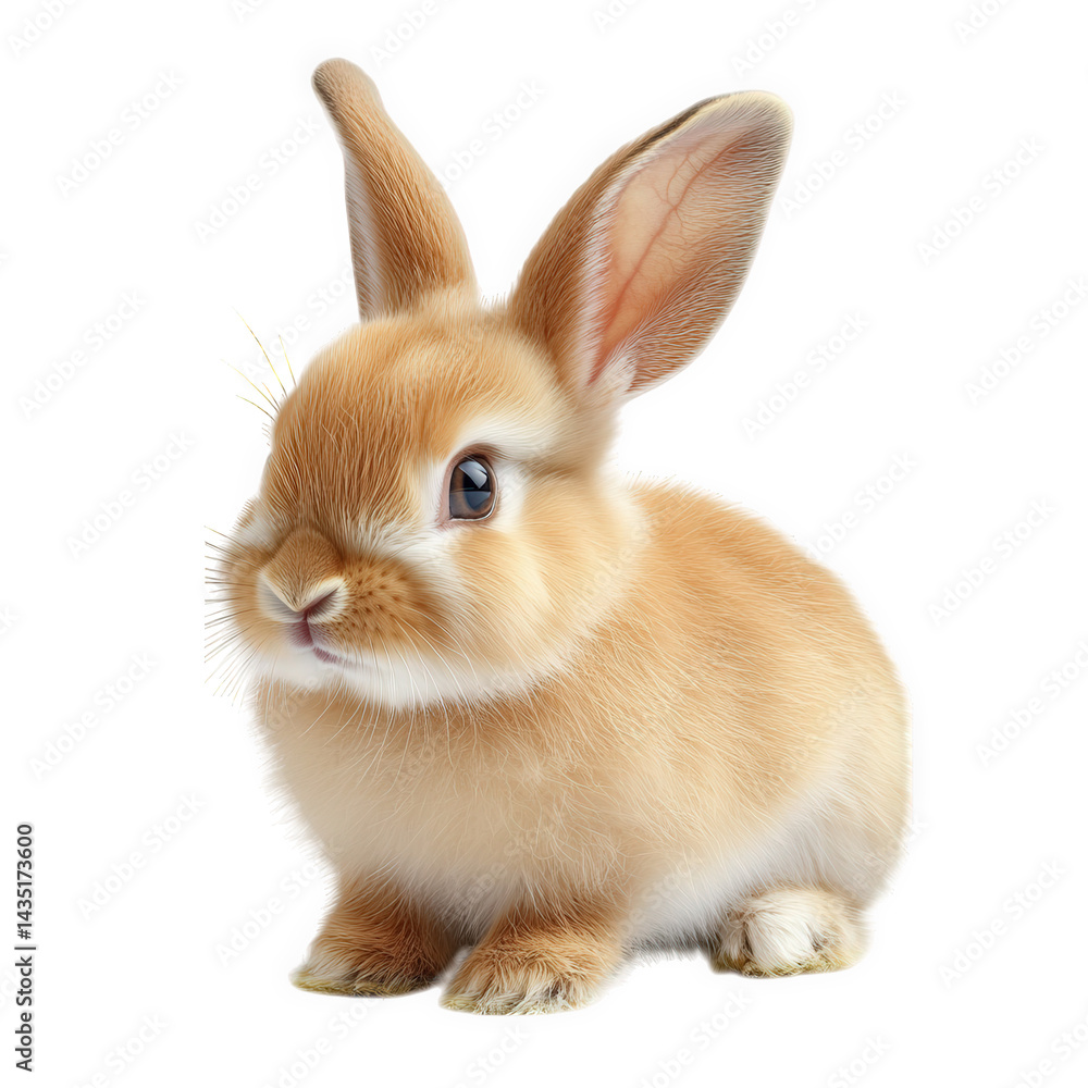Poster a cute. fluffy rabbit with large ears and a soft. light brown coat. sitting in a relaxed pose agains
