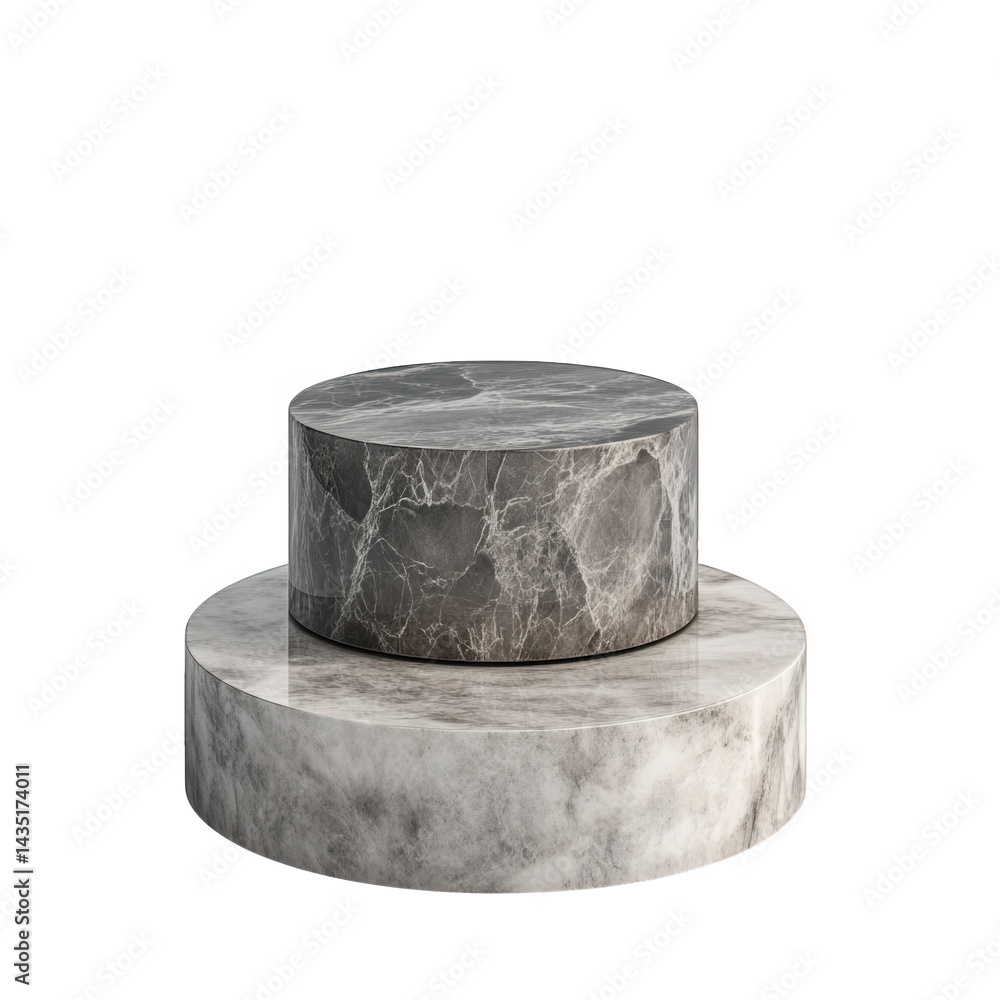Poster two circular marble platforms. one on top of the other. showcasing a smooth. polished surface in sha