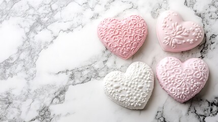 Heartshaped cookies on marble.