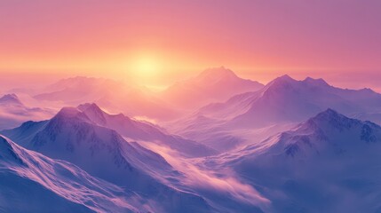 Mountains under pastel sunset nature scene