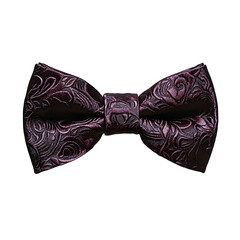 Elegant dark purple bow tie with intricate patterns, isolated on a clean background, ideal for formal occasions or fashion shoots