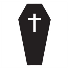 Obraz premium Halloween haunted coffin silhouette, minimalist vector