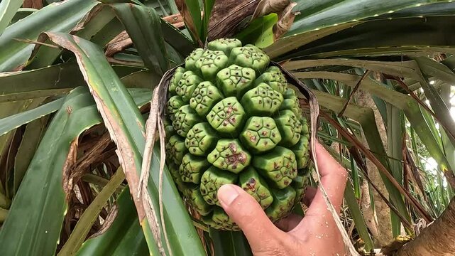 Green Fragrant Screwpine (Pandanus fascicularis, Pandanus odorifer, Pandanus tectorius) with nature background.