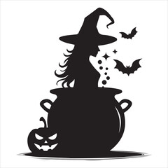Halloween witch cauldron silhouette, minimalist vector