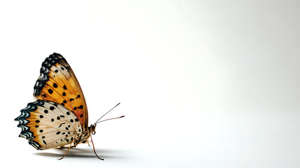 Obraz premium Close-up of a vibrant butterfly perched gracefully on a minimalist background, showcasing its intricate wings