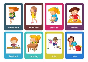 Special Education Visual Scheduling Flashcards in Colourful Cartoon Style