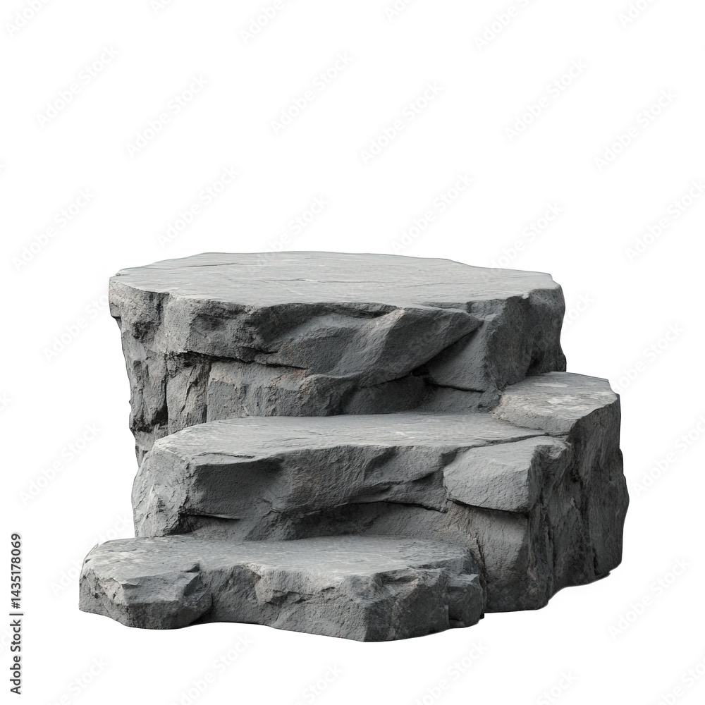 Poster a stylized rock formation that resembles a set of natural stone steps or a small pedestal. showcasin
