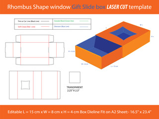 Rhombus Shape window Gift Slide box LASER CUT Template