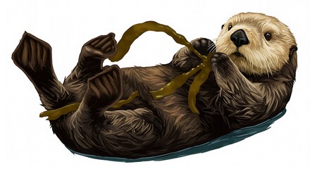 Obraz premium Sea Otter's Kelp Embrace A Day In The Life Ocean Playtime Coastal Curiosity Kelp And Creature Gentle Giant's Meal Brown Fur Wonder Water World Charm Seaweed Snack Time Otter's Delight AI Generated