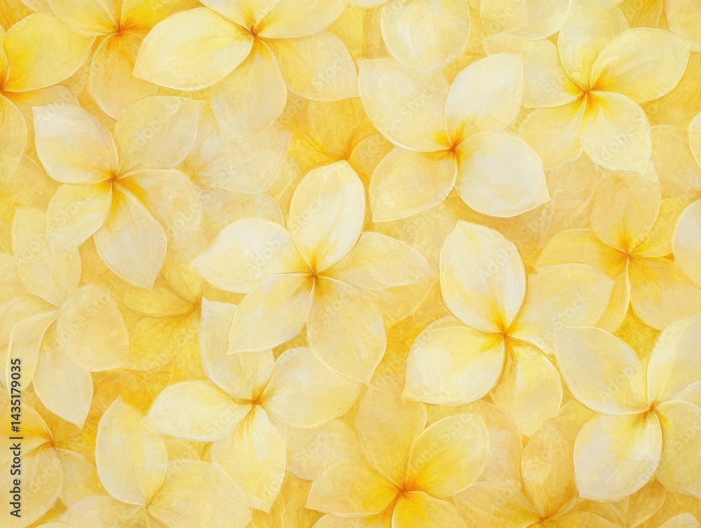 Poster delicate yellow plumeria flowers in a seamless pattern creating a tranquil and sunny background with
