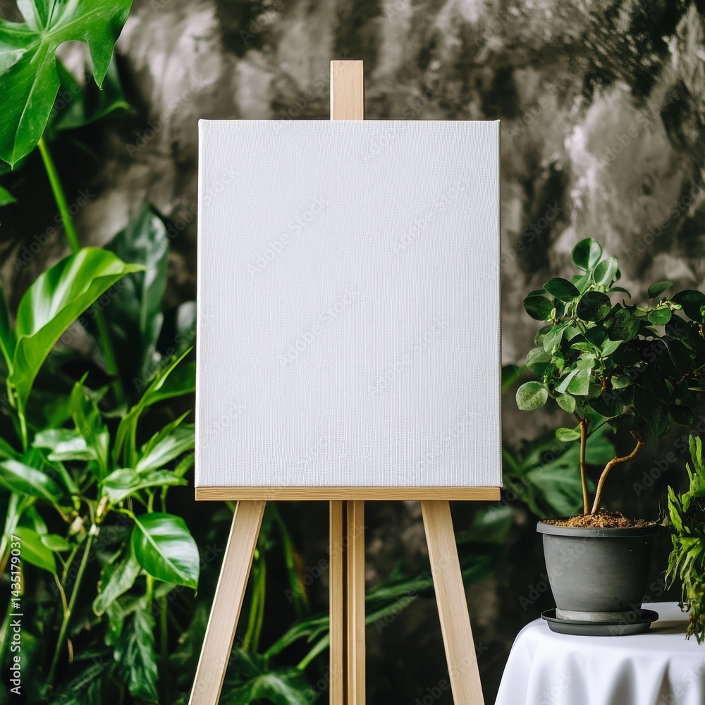 Aufkleber artistic studio features a mock-up canvas accompanied in a 3d render and 3d illustration