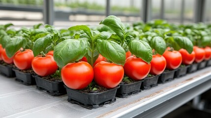 Tomato  basil twins thriving in nursery trays ready for transplant