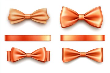 Elegant orange bows and ribbons arrangement on white backdrop for gift wrapping and decoration with soft shadows and a clean studio shot for festive occasions