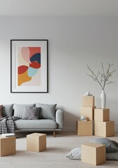 Living Room Interior with Modern Art and Minimalist Decor