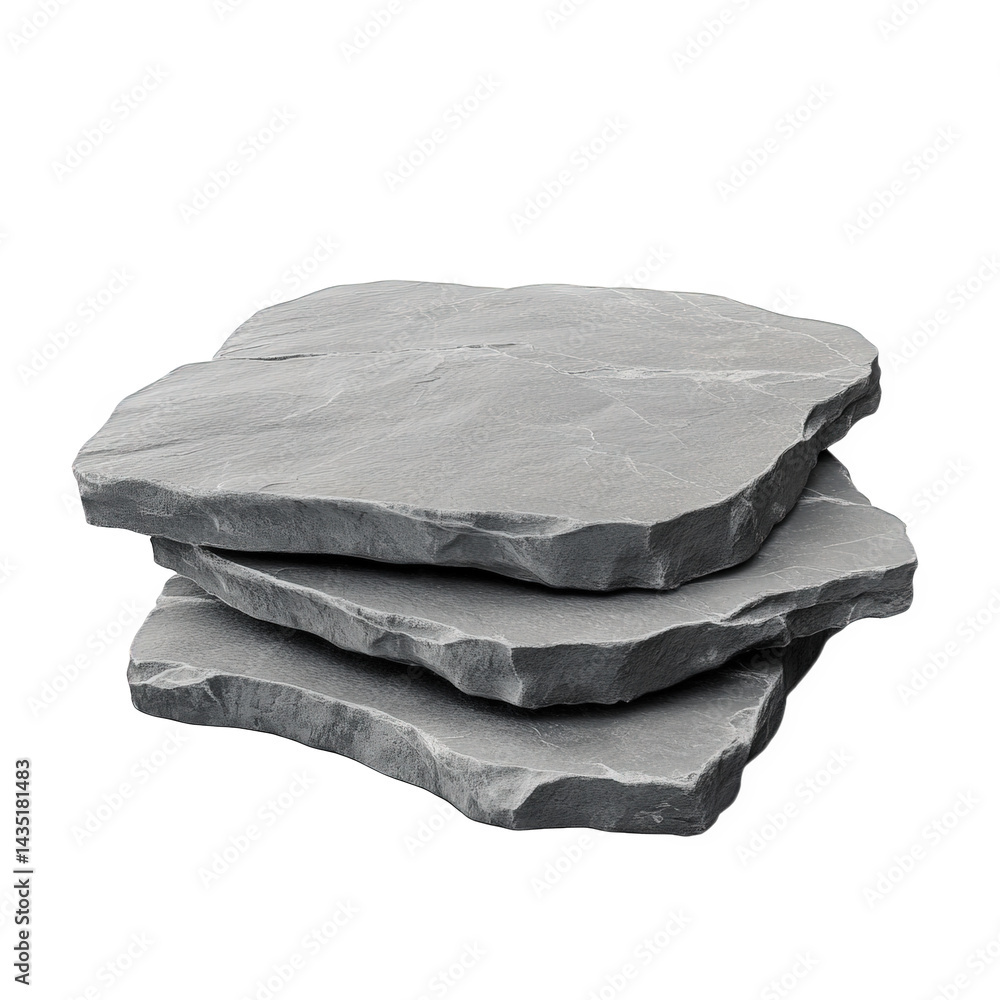 Poster stack of three flat. gray stones. showcasing their natural texture and irregular shapes the stones a