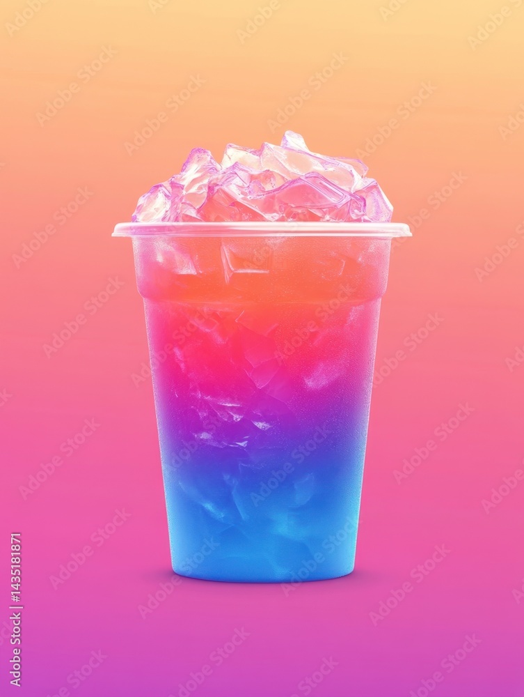 Poster refreshing vibrant drink with ice cubes against a colorful gradient background creating a modern and