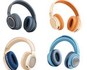 Pastel Wireless Over-Ear Headphones Set:  Soft Earcups and Perforated Design, PNG