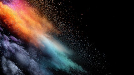 Eye-catching colorful explosion of powder in a dynamic display of energy and creativity against a dark background