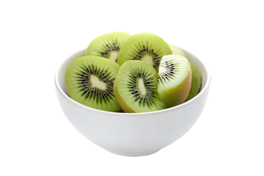 Sliced kiwi fruit in a white bowl healthy snack